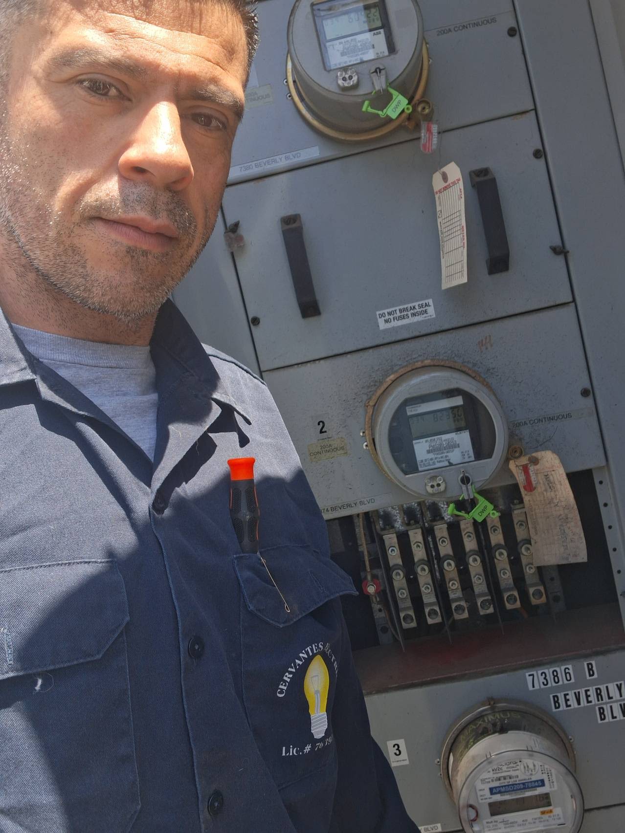 Daniel of Cervantes Electric at a commercial job site in Los Angeles